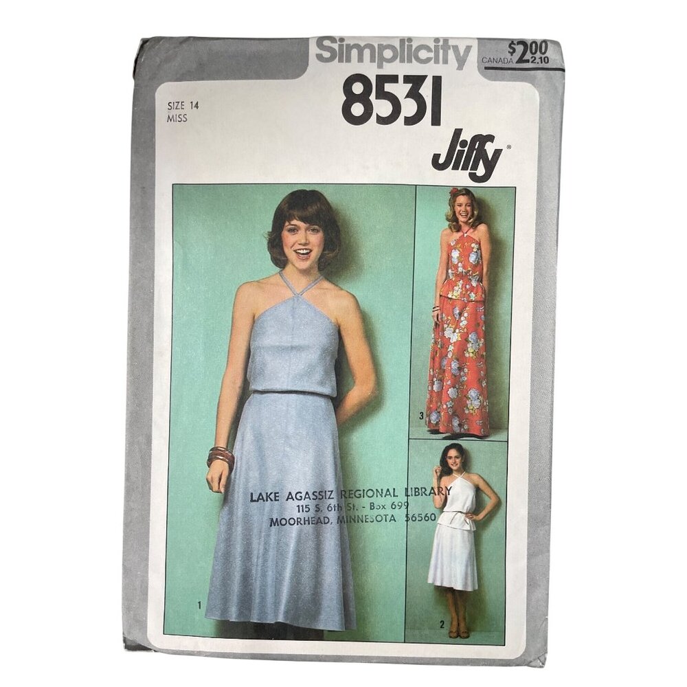 70s Simplicity 8531 Jiffy Sewing Pattern Size 14 Misses 2 Pc Bias Dress UNCUT